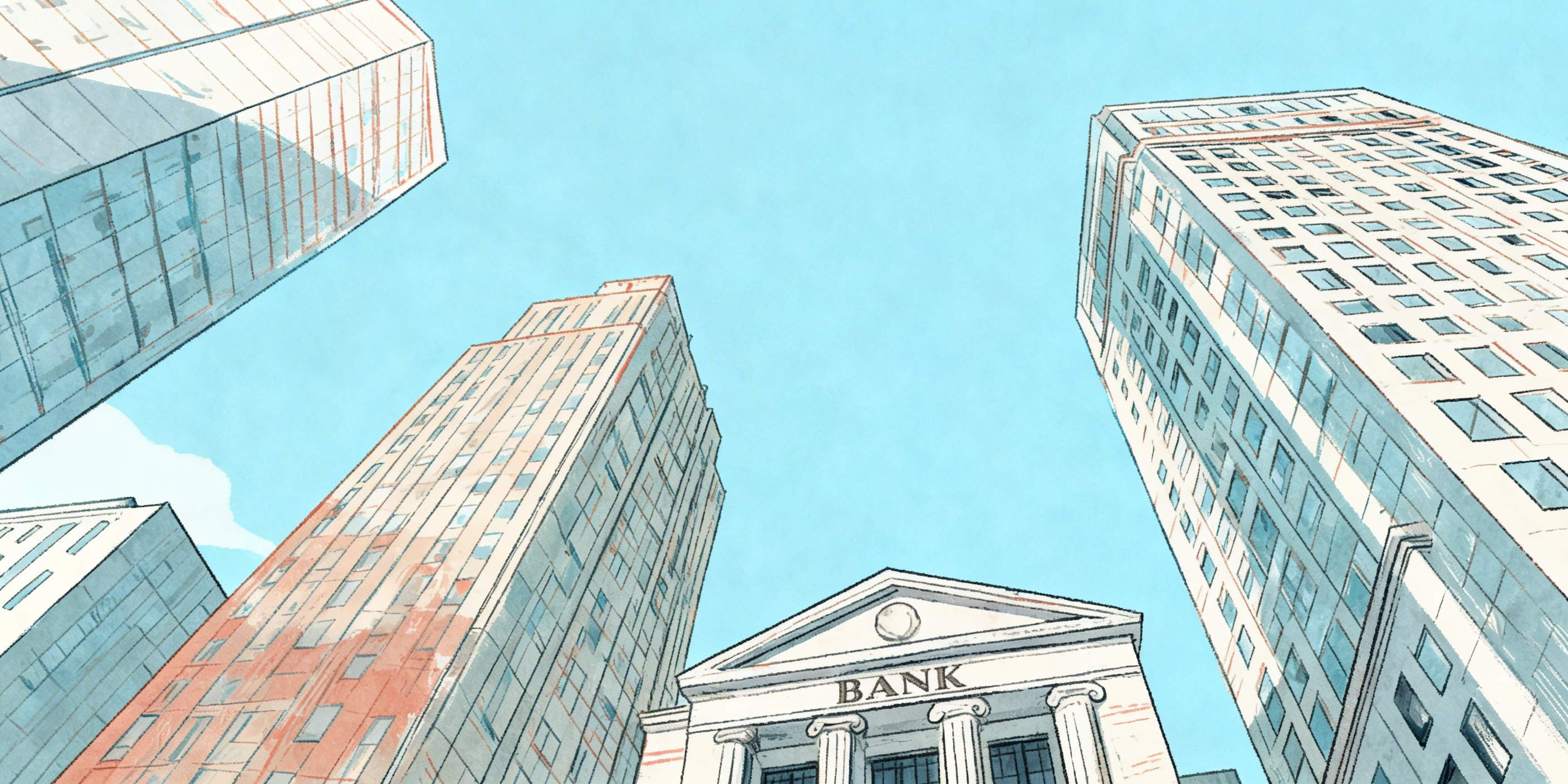 Bank buildings and skyline illustration